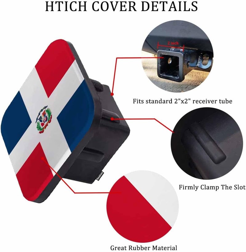 Beabes Trailer Hitch Cover 2 Inch Dominican Republic Flag, Dominican National Flag Heavy-Duty Tow Rear Receivers Plug Covers, 2" Rubber Towing Hitch Cover for Trucks Cars SUVs Sedans - Image 3